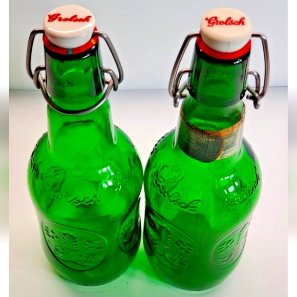 Vintage Grolsch Beer Bottles With  Swing Top, EZ Caps ~ Green Glass set of 2 - Picture 5 of 5